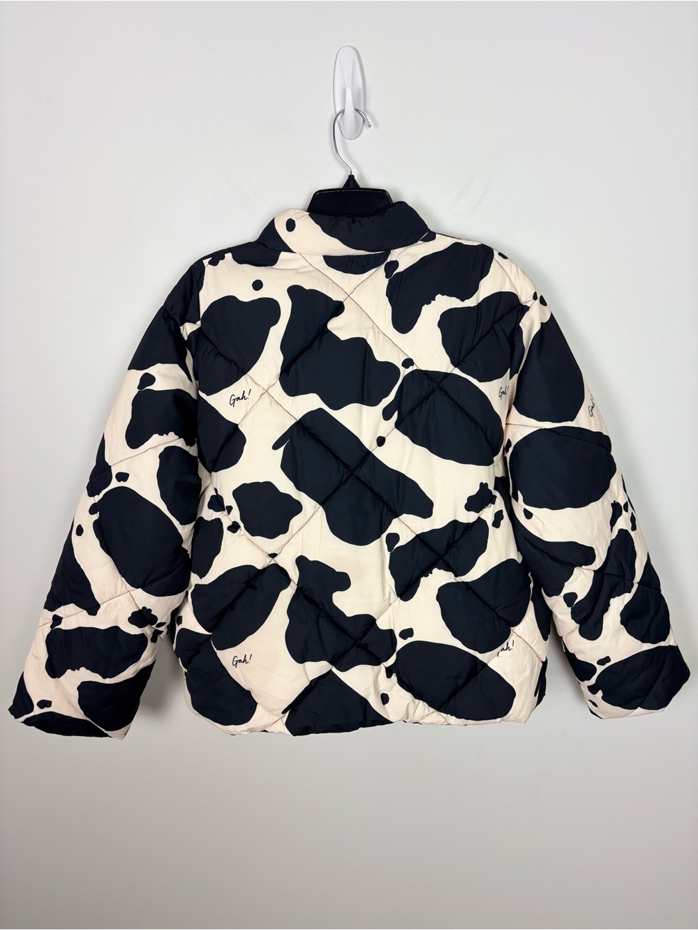 Free People Lisa Says Gah Lady Puffer Jacket in Black and White Cow Print Size X - Picture 7 of 13
